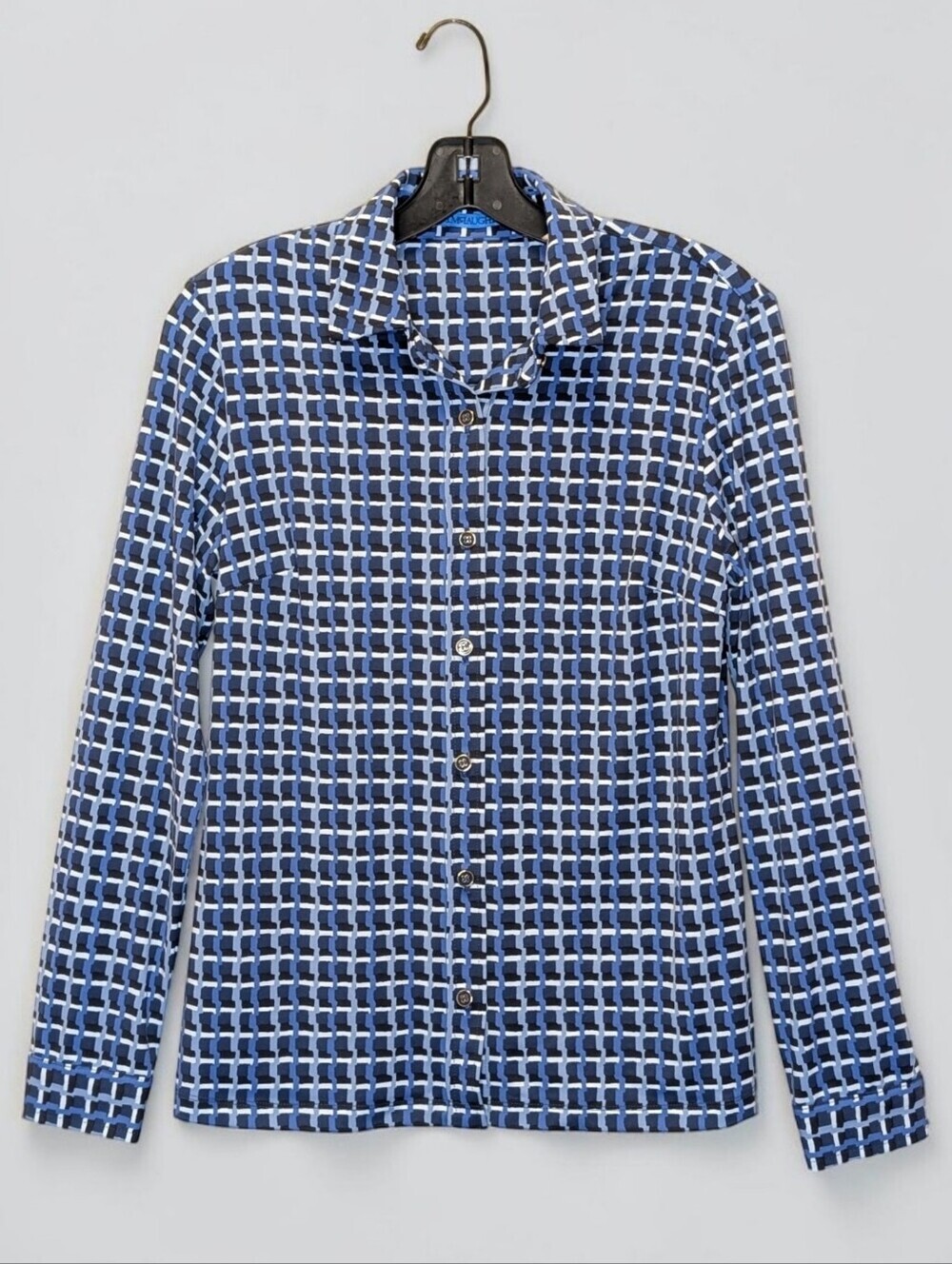 J. McLaughlin Blue Geometric Print Catalina Cloth Button Front Shirt Small